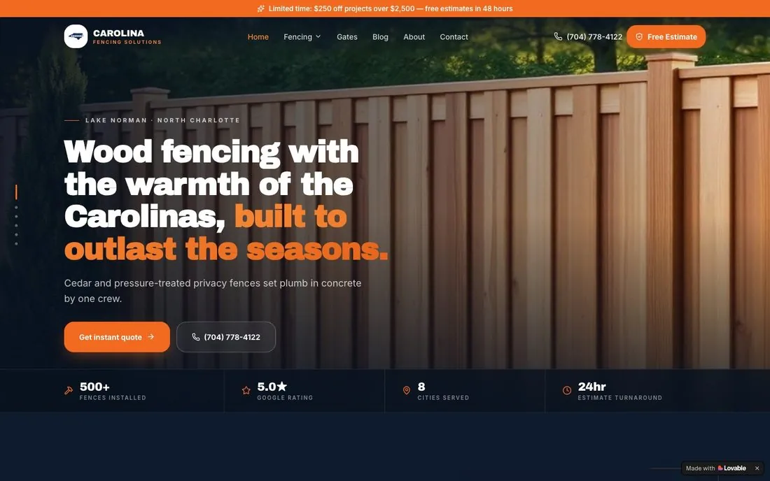 Carolina Fencing Solutions homepage, Fencing, Lake Norman