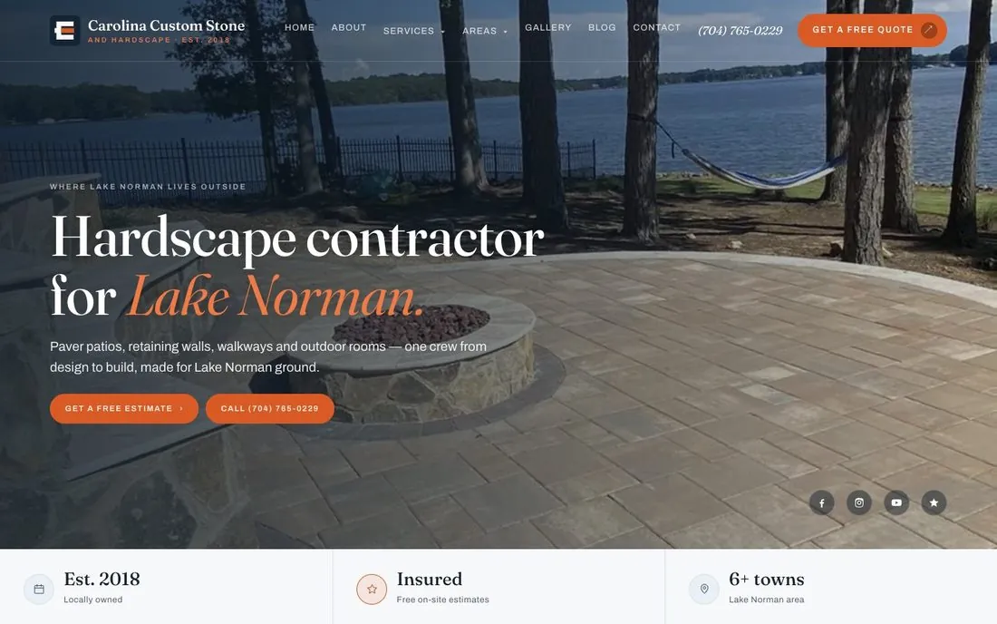 Carolina Custom Stone homepage, Hardscapes, Lake Norman