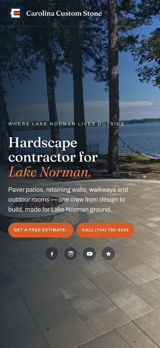 Carolina Custom Stone homepage on a phone